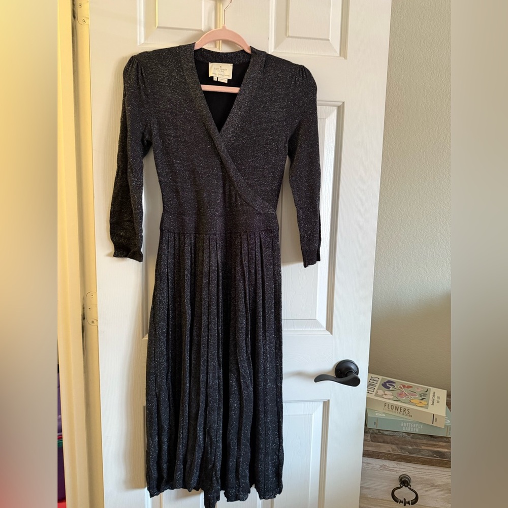 Kate Spade Metallic Black Long Sleeve Dress
